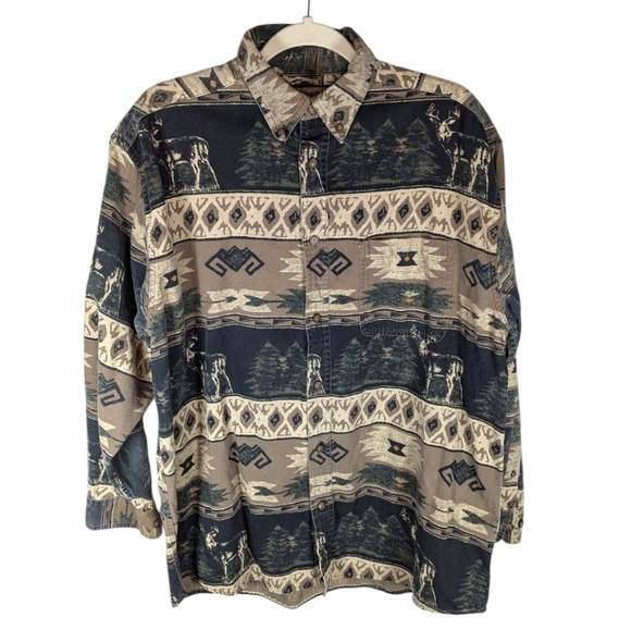 Woods & Water outfitters Aztec tribal western native American long sleeve mens L - Picture 1 of 6